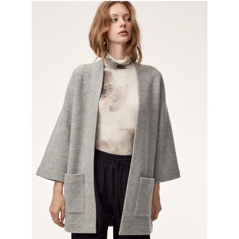 Aritzia Wilfred Heather Gray Merino Wool Open Cardigan
